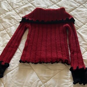 NEVER WORN Ruby Red Soft Turtle Neck Black Trimming Chic Long sleeves Sweater XS